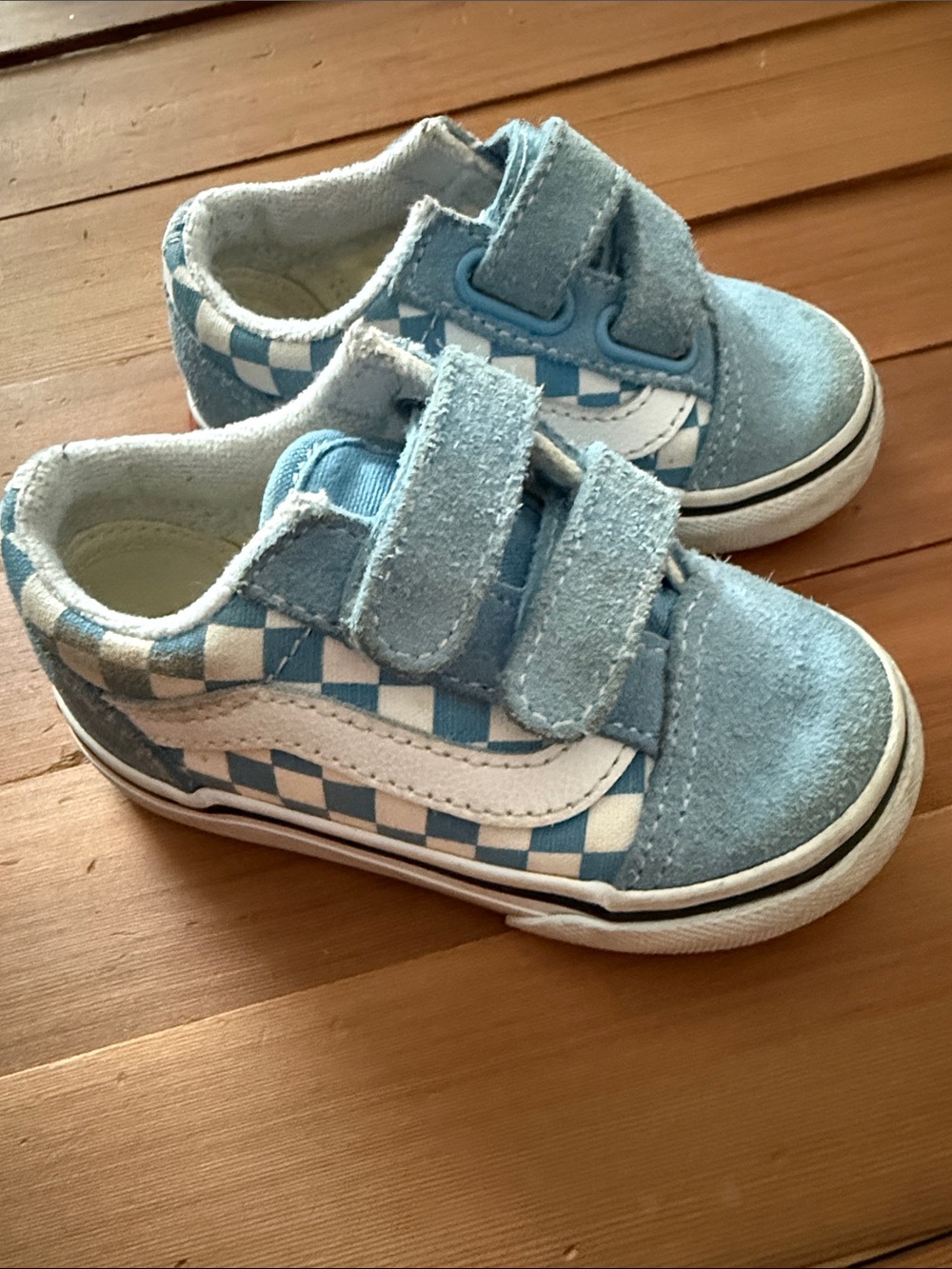 Vans Kids Light Blue Checkerboard Velcro Sneakers